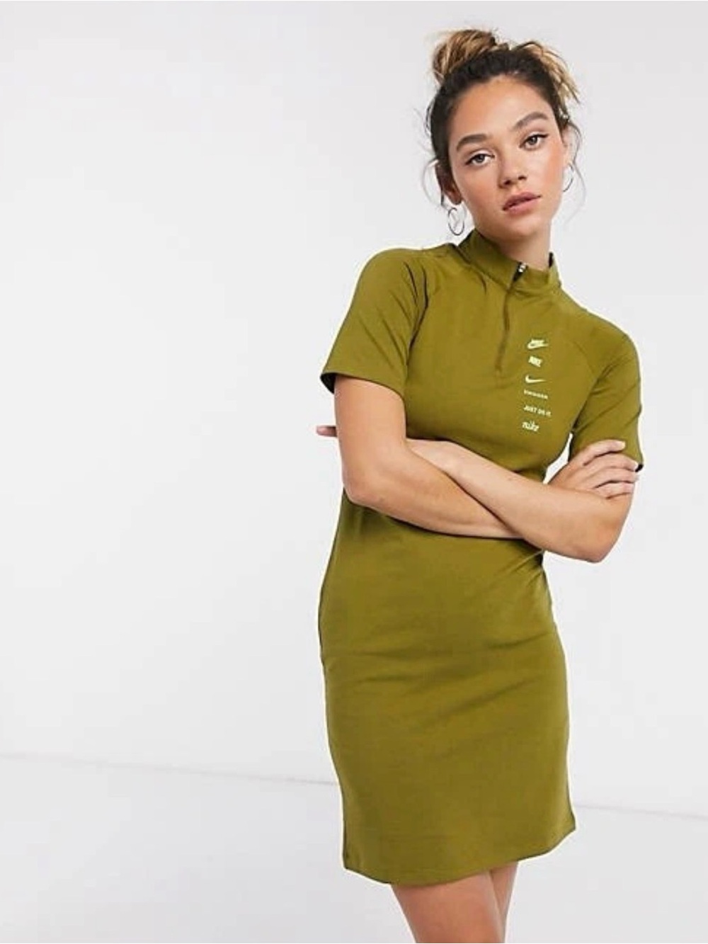 Nike Womens Sportswear Swoosh Tshirt Dress Olive Flak Volt Green Siz M Bodycone